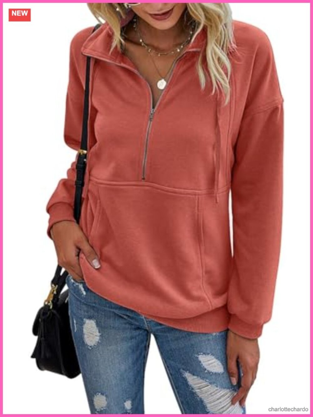 Women's Half Zip Pullover Sweatshirt No Hood Long Sleeve Oversized Tops